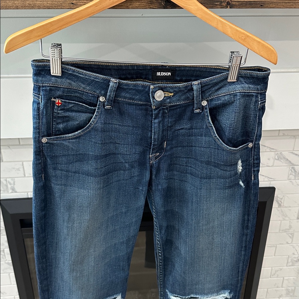 Hudson Bacara crop straight cuffed Jeans Dark Blue Denim - Picture 2 of 8